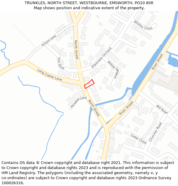 TRUNKLES, NORTH STREET, WESTBOURNE, EMSWORTH, PO10 8SR: Location map and indicative extent of plot