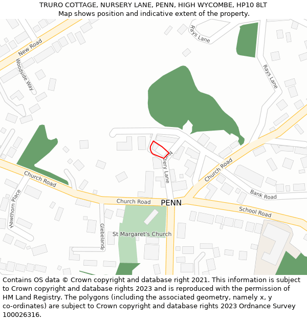 TRURO COTTAGE, NURSERY LANE, PENN, HIGH WYCOMBE, HP10 8LT: Location map and indicative extent of plot