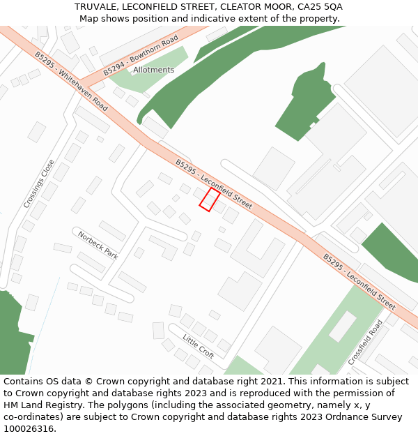 TRUVALE, LECONFIELD STREET, CLEATOR MOOR, CA25 5QA: Location map and indicative extent of plot