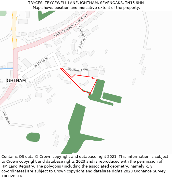 TRYCES, TRYCEWELL LANE, IGHTHAM, SEVENOAKS, TN15 9HN: Location map and indicative extent of plot