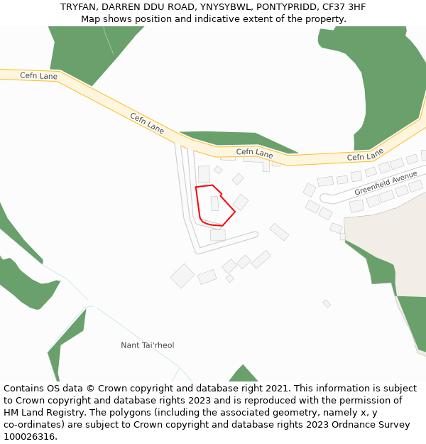 TRYFAN, DARREN DDU ROAD, YNYSYBWL, PONTYPRIDD, CF37 3HF: Location map and indicative extent of plot