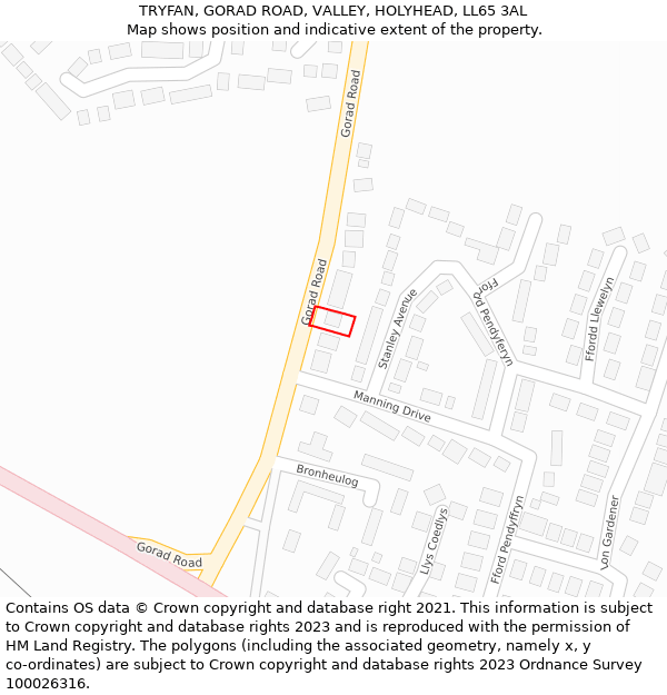 TRYFAN, GORAD ROAD, VALLEY, HOLYHEAD, LL65 3AL: Location map and indicative extent of plot