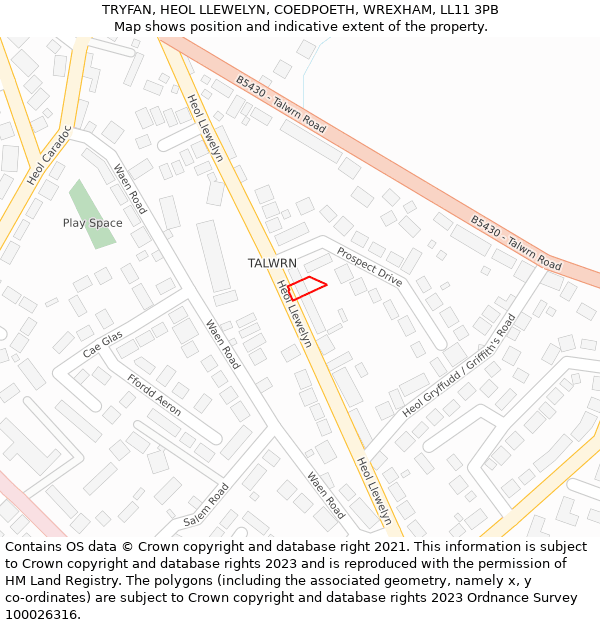 TRYFAN, HEOL LLEWELYN, COEDPOETH, WREXHAM, LL11 3PB: Location map and indicative extent of plot