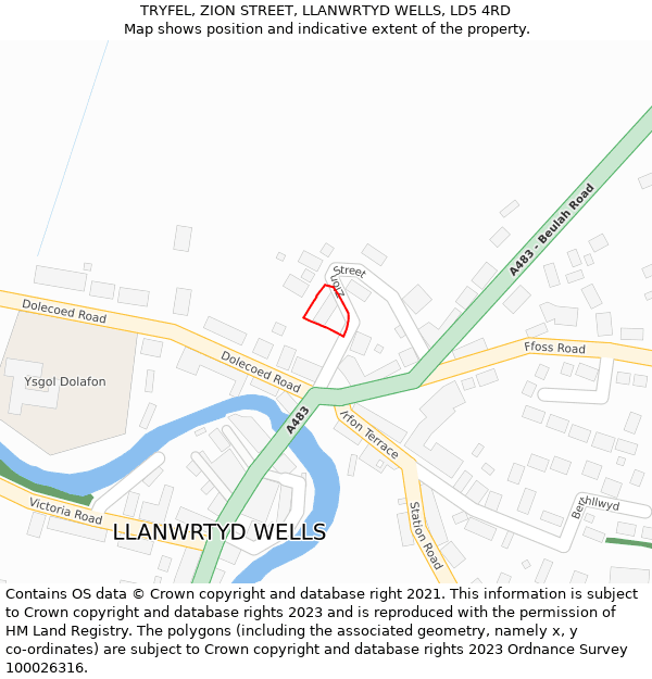 TRYFEL, ZION STREET, LLANWRTYD WELLS, LD5 4RD: Location map and indicative extent of plot