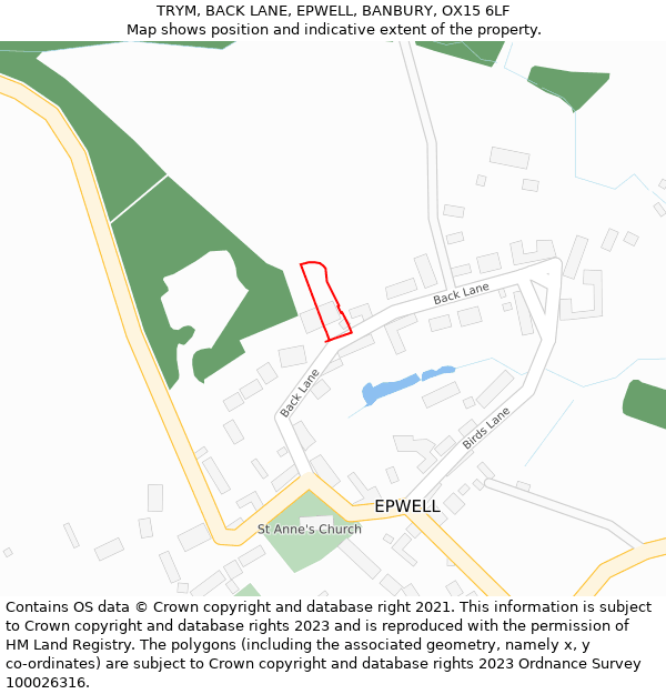 TRYM, BACK LANE, EPWELL, BANBURY, OX15 6LF: Location map and indicative extent of plot