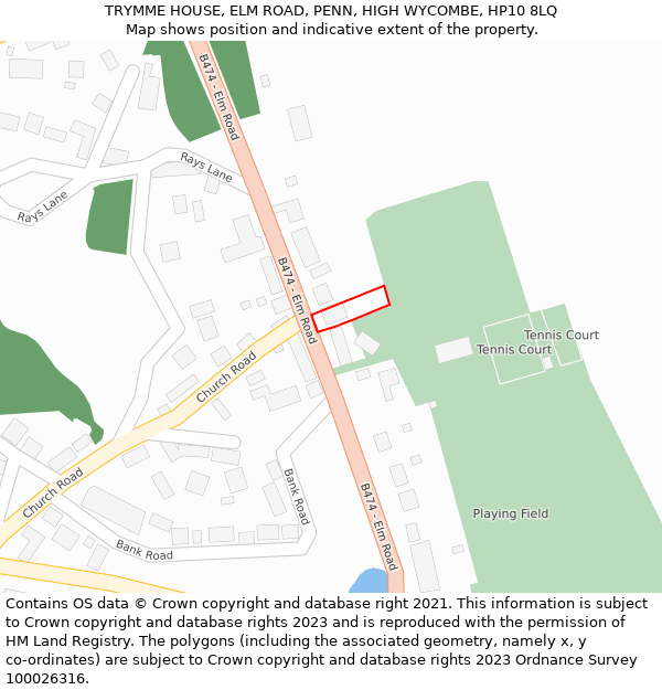 TRYMME HOUSE, ELM ROAD, PENN, HIGH WYCOMBE, HP10 8LQ: Location map and indicative extent of plot