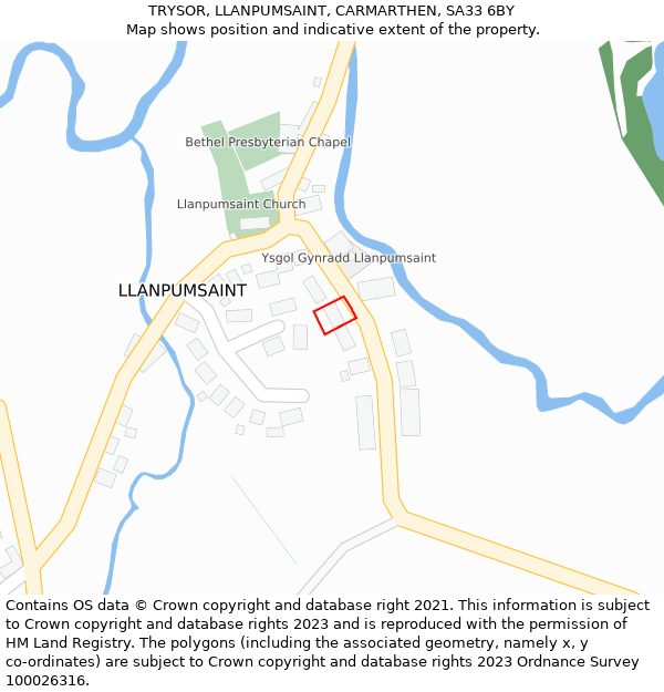 TRYSOR, LLANPUMSAINT, CARMARTHEN, SA33 6BY: Location map and indicative extent of plot