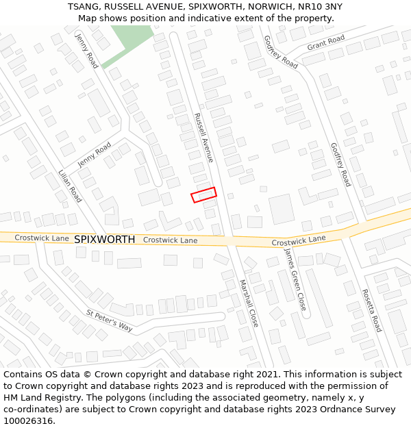 TSANG, RUSSELL AVENUE, SPIXWORTH, NORWICH, NR10 3NY: Location map and indicative extent of plot