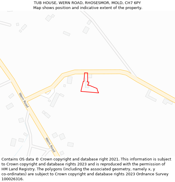 TUB HOUSE, WERN ROAD, RHOSESMOR, MOLD, CH7 6PY: Location map and indicative extent of plot