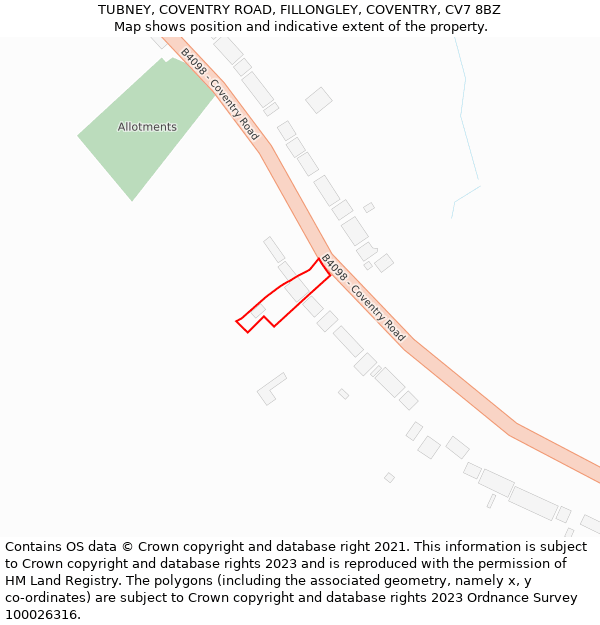 TUBNEY, COVENTRY ROAD, FILLONGLEY, COVENTRY, CV7 8BZ: Location map and indicative extent of plot