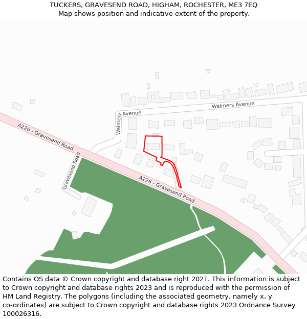 TUCKERS, GRAVESEND ROAD, HIGHAM, ROCHESTER, ME3 7EQ: Location map and indicative extent of plot