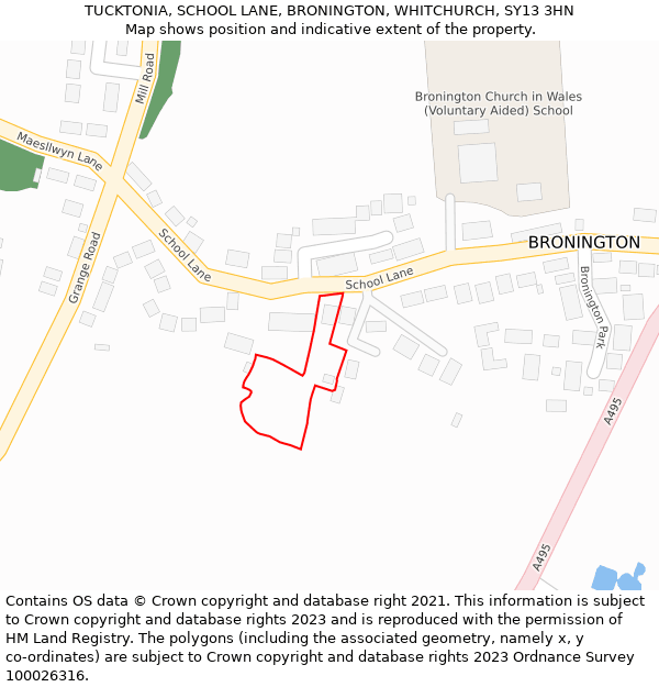 TUCKTONIA, SCHOOL LANE, BRONINGTON, WHITCHURCH, SY13 3HN: Location map and indicative extent of plot