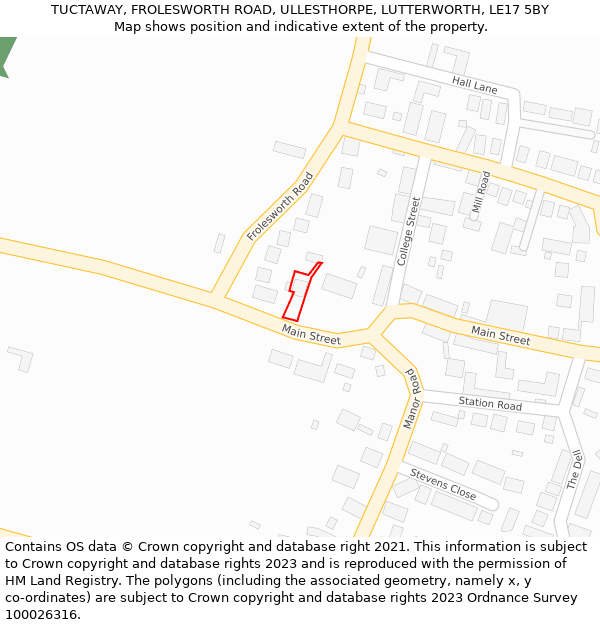 TUCTAWAY, FROLESWORTH ROAD, ULLESTHORPE, LUTTERWORTH, LE17 5BY: Location map and indicative extent of plot