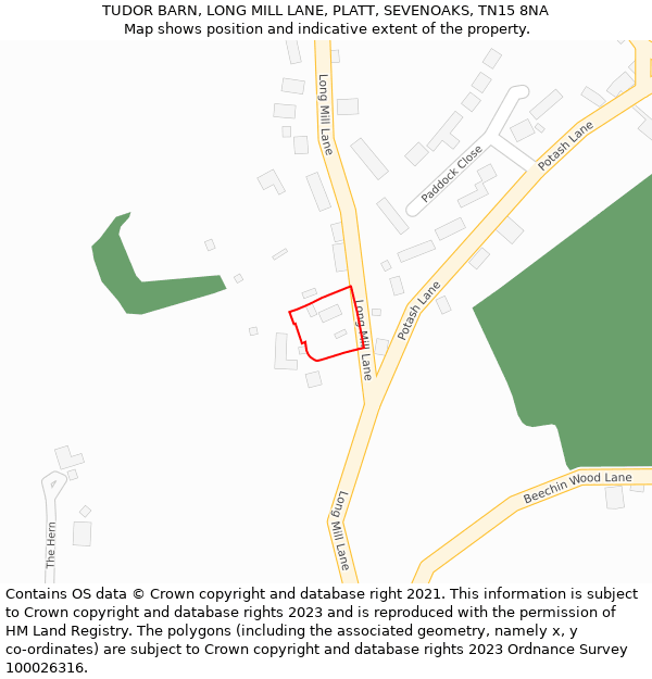 TUDOR BARN, LONG MILL LANE, PLATT, SEVENOAKS, TN15 8NA: Location map and indicative extent of plot
