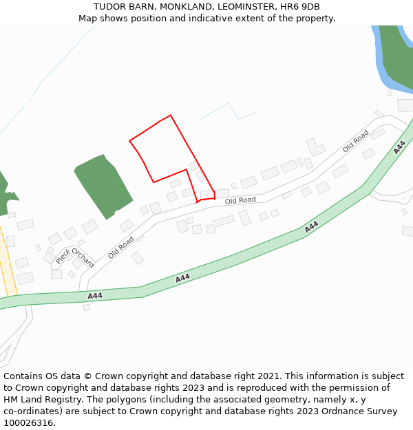 TUDOR BARN, MONKLAND, LEOMINSTER, HR6 9DB: Location map and indicative extent of plot