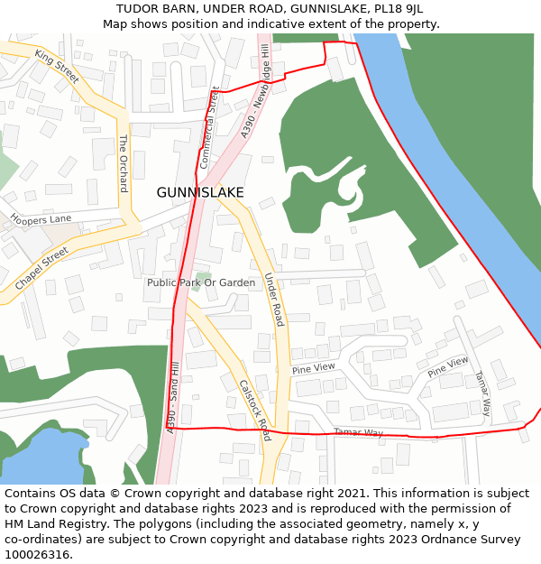 TUDOR BARN, UNDER ROAD, GUNNISLAKE, PL18 9JL: Location map and indicative extent of plot