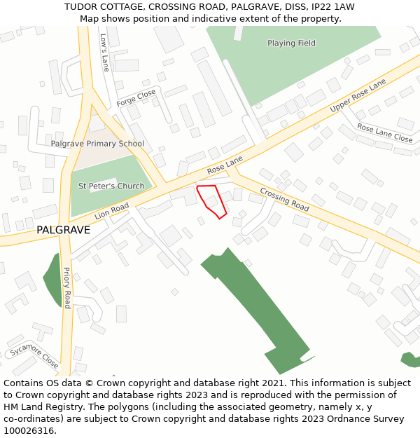 TUDOR COTTAGE, CROSSING ROAD, PALGRAVE, DISS, IP22 1AW: Location map and indicative extent of plot