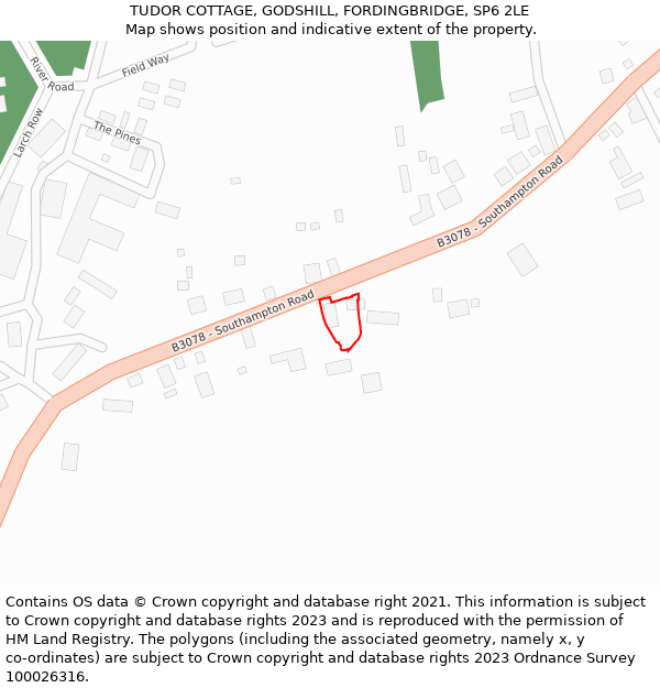TUDOR COTTAGE, GODSHILL, FORDINGBRIDGE, SP6 2LE: Location map and indicative extent of plot
