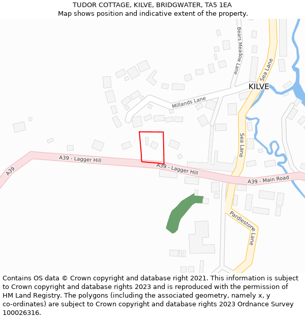 TUDOR COTTAGE, KILVE, BRIDGWATER, TA5 1EA: Location map and indicative extent of plot