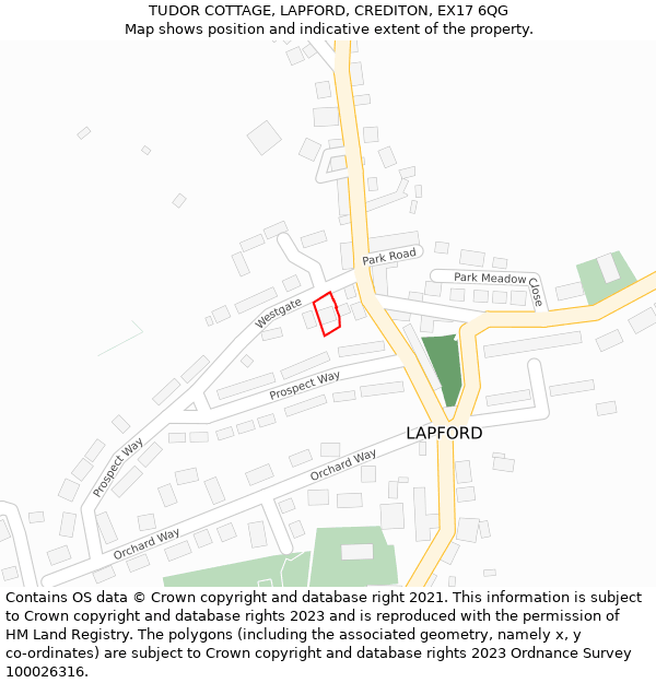 TUDOR COTTAGE, LAPFORD, CREDITON, EX17 6QG: Location map and indicative extent of plot