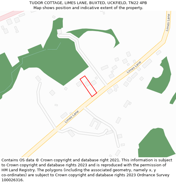 TUDOR COTTAGE, LIMES LANE, BUXTED, UCKFIELD, TN22 4PB: Location map and indicative extent of plot