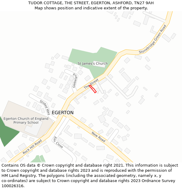 TUDOR COTTAGE, THE STREET, EGERTON, ASHFORD, TN27 9AH: Location map and indicative extent of plot