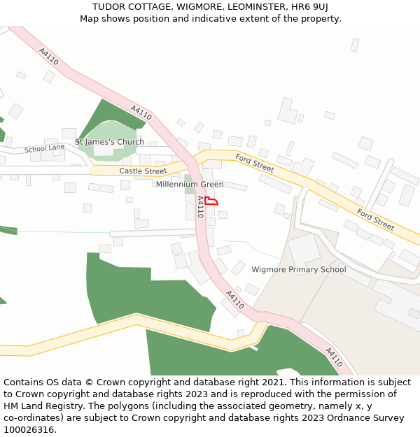 TUDOR COTTAGE, WIGMORE, LEOMINSTER, HR6 9UJ: Location map and indicative extent of plot