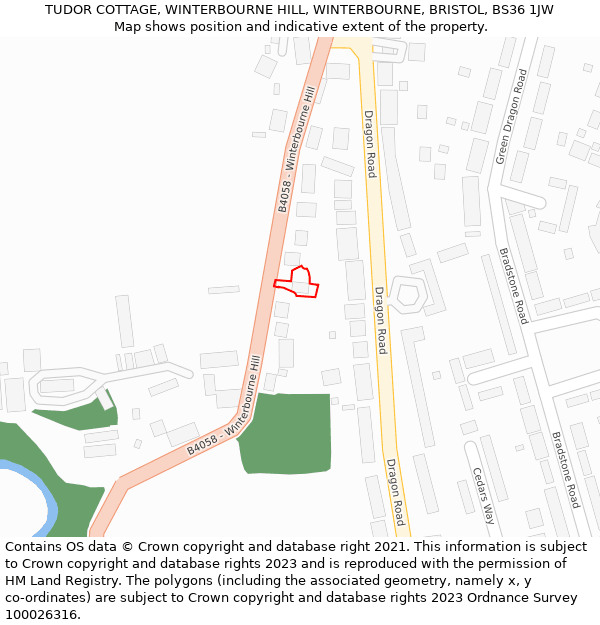 TUDOR COTTAGE, WINTERBOURNE HILL, WINTERBOURNE, BRISTOL, BS36 1JW: Location map and indicative extent of plot