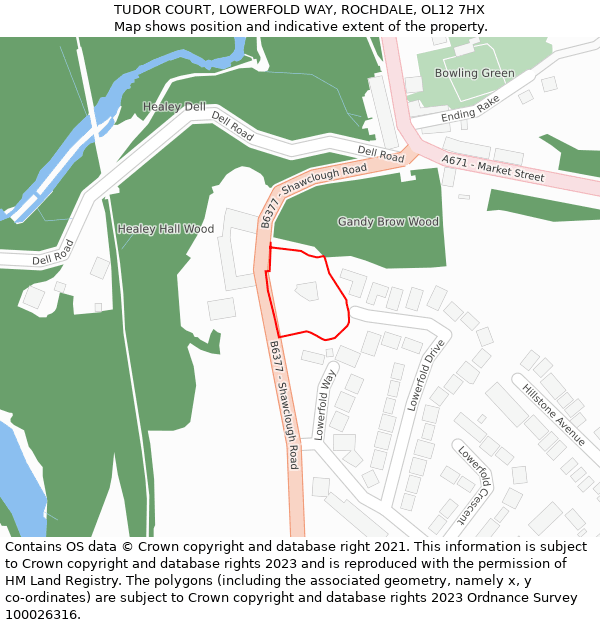 TUDOR COURT, LOWERFOLD WAY, ROCHDALE, OL12 7HX: Location map and indicative extent of plot