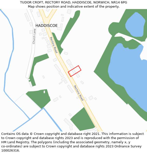 TUDOR CROFT, RECTORY ROAD, HADDISCOE, NORWICH, NR14 6PG: Location map and indicative extent of plot