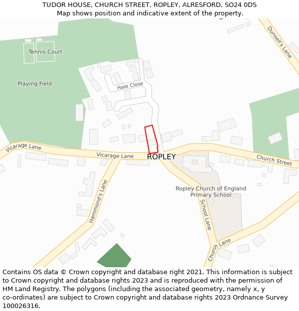 TUDOR HOUSE, CHURCH STREET, ROPLEY, ALRESFORD, SO24 0DS: Location map and indicative extent of plot