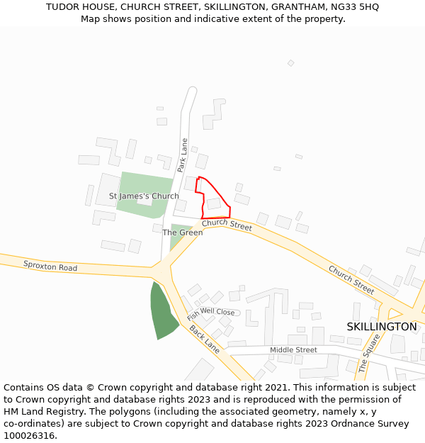 TUDOR HOUSE, CHURCH STREET, SKILLINGTON, GRANTHAM, NG33 5HQ: Location map and indicative extent of plot
