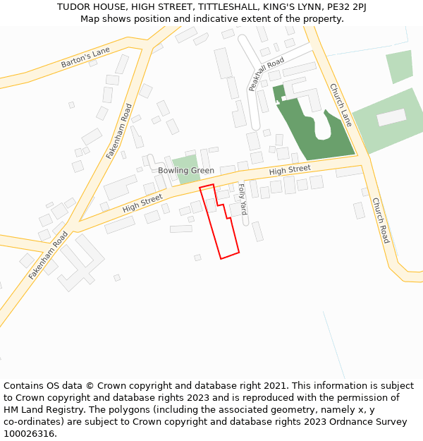 TUDOR HOUSE, HIGH STREET, TITTLESHALL, KING'S LYNN, PE32 2PJ: Location map and indicative extent of plot