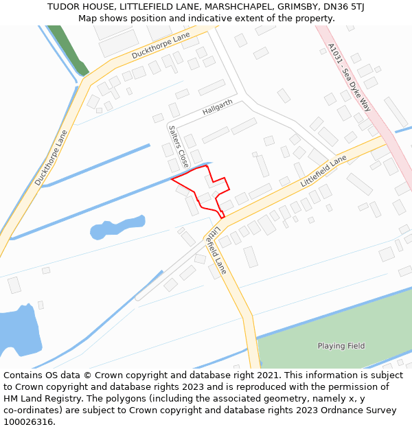 TUDOR HOUSE, LITTLEFIELD LANE, MARSHCHAPEL, GRIMSBY, DN36 5TJ: Location map and indicative extent of plot