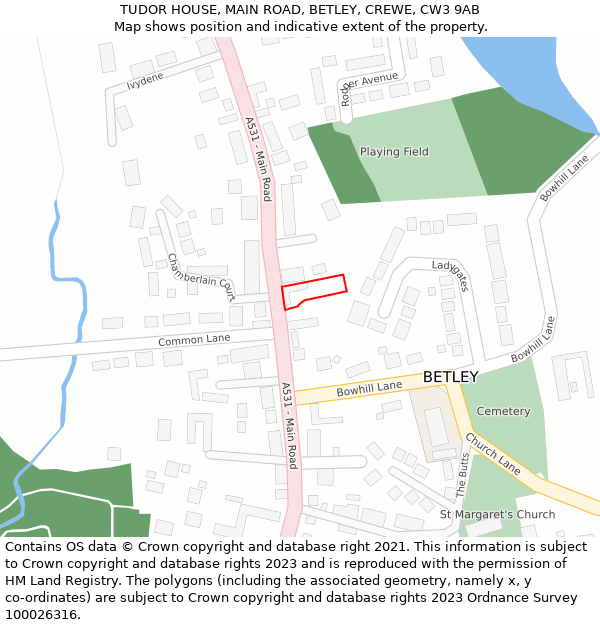 TUDOR HOUSE, MAIN ROAD, BETLEY, CREWE, CW3 9AB: Location map and indicative extent of plot