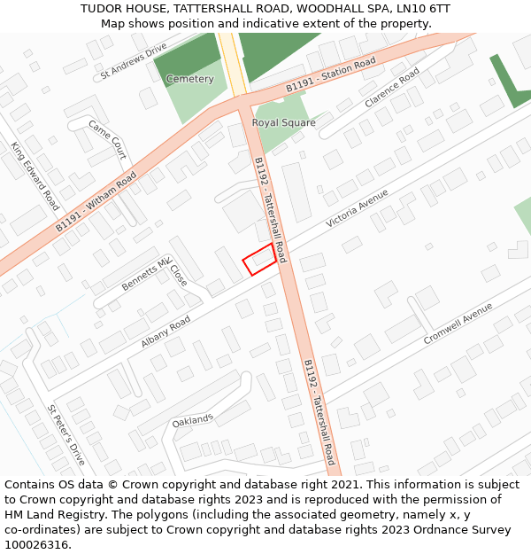 TUDOR HOUSE, TATTERSHALL ROAD, WOODHALL SPA, LN10 6TT: Location map and indicative extent of plot