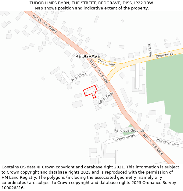 TUDOR LIMES BARN, THE STREET, REDGRAVE, DISS, IP22 1RW: Location map and indicative extent of plot