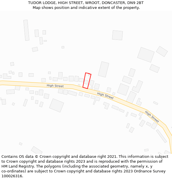 TUDOR LODGE, HIGH STREET, WROOT, DONCASTER, DN9 2BT: Location map and indicative extent of plot