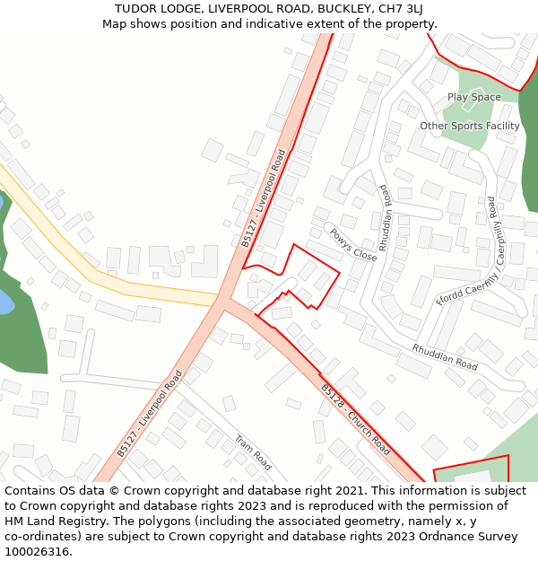 TUDOR LODGE, LIVERPOOL ROAD, BUCKLEY, CH7 3LJ: Location map and indicative extent of plot