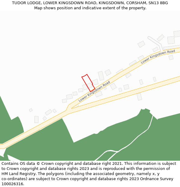 TUDOR LODGE, LOWER KINGSDOWN ROAD, KINGSDOWN, CORSHAM, SN13 8BG: Location map and indicative extent of plot