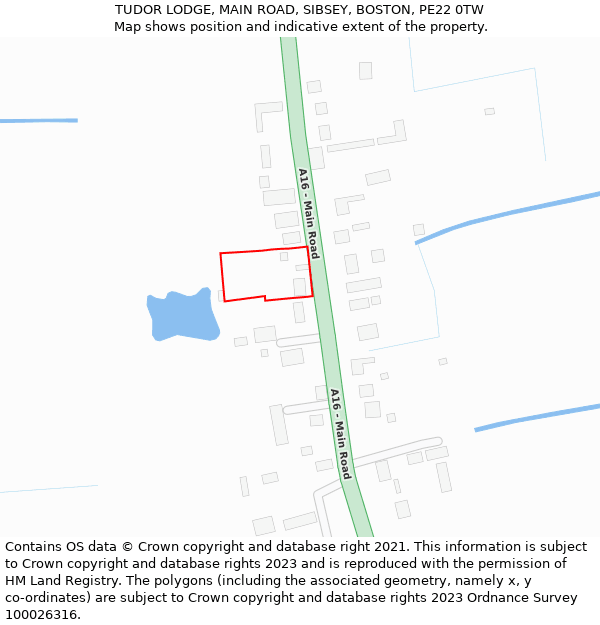 TUDOR LODGE, MAIN ROAD, SIBSEY, BOSTON, PE22 0TW: Location map and indicative extent of plot