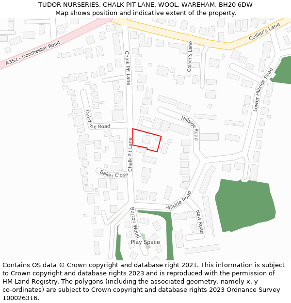 TUDOR NURSERIES, CHALK PIT LANE, WOOL, WAREHAM, BH20 6DW: Location map and indicative extent of plot
