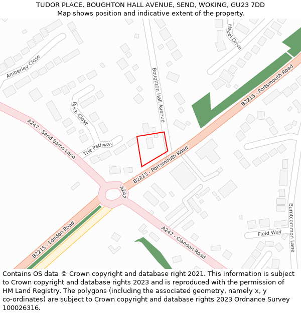 TUDOR PLACE, BOUGHTON HALL AVENUE, SEND, WOKING, GU23 7DD: Location map and indicative extent of plot