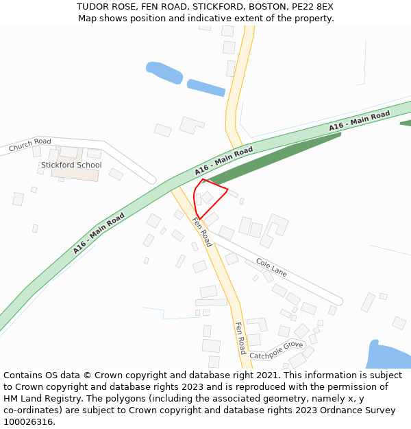 TUDOR ROSE, FEN ROAD, STICKFORD, BOSTON, PE22 8EX: Location map and indicative extent of plot