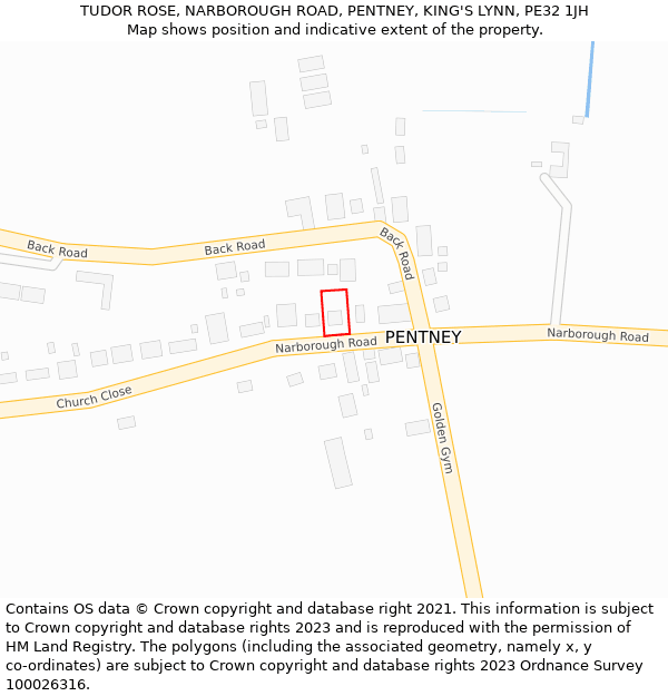 TUDOR ROSE, NARBOROUGH ROAD, PENTNEY, KING'S LYNN, PE32 1JH: Location map and indicative extent of plot