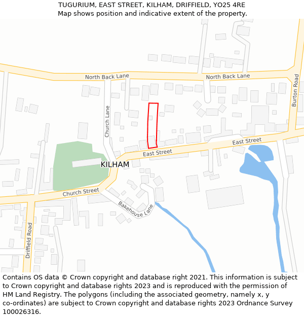 TUGURIUM, EAST STREET, KILHAM, DRIFFIELD, YO25 4RE: Location map and indicative extent of plot