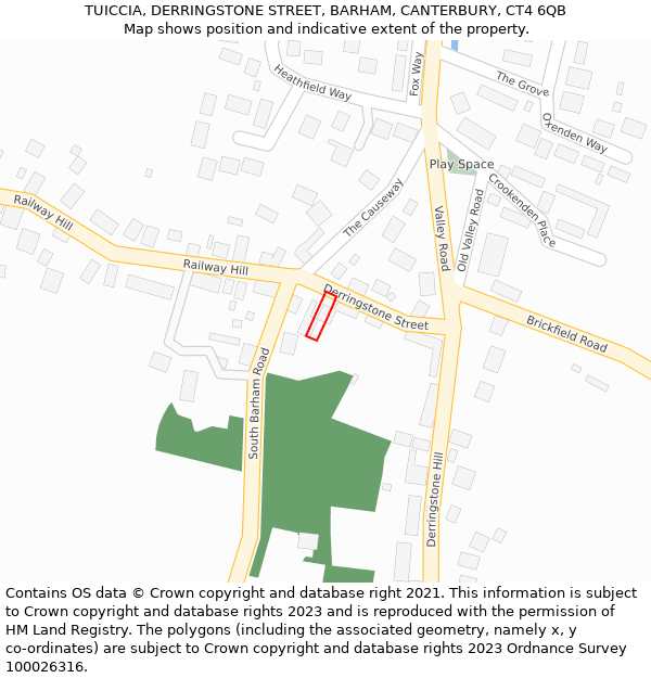 TUICCIA, DERRINGSTONE STREET, BARHAM, CANTERBURY, CT4 6QB: Location map and indicative extent of plot