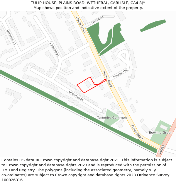TULIP HOUSE, PLAINS ROAD, WETHERAL, CARLISLE, CA4 8JY: Location map and indicative extent of plot
