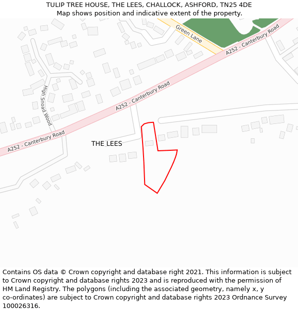 TULIP TREE HOUSE, THE LEES, CHALLOCK, ASHFORD, TN25 4DE: Location map and indicative extent of plot