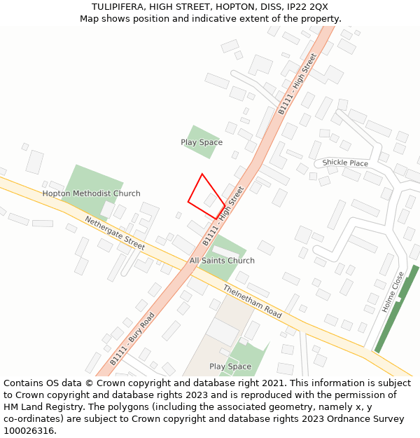 TULIPIFERA, HIGH STREET, HOPTON, DISS, IP22 2QX: Location map and indicative extent of plot